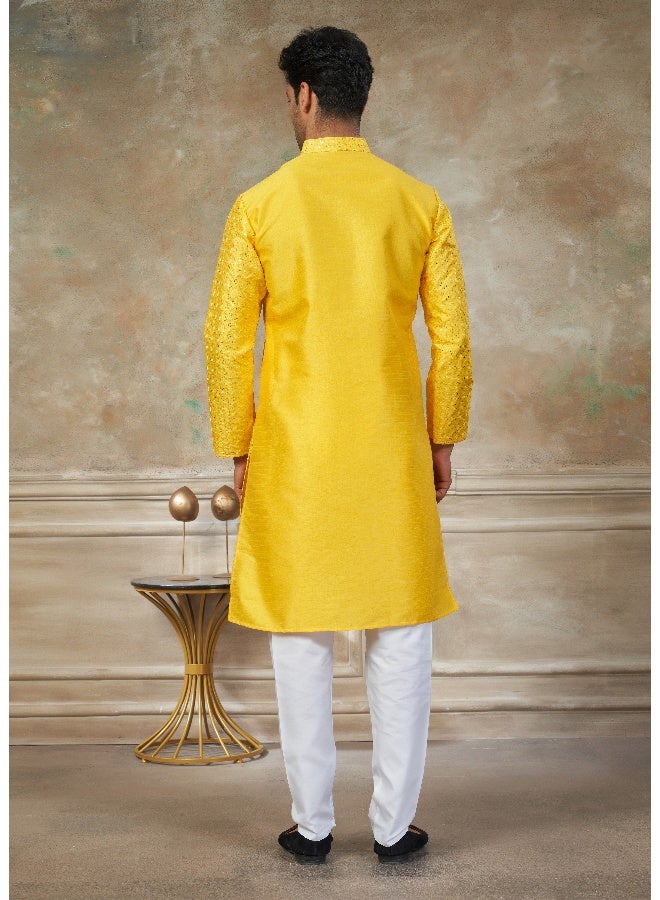 OUTLUK Yellow Cotton Kurta Pajama for Men - Image 2